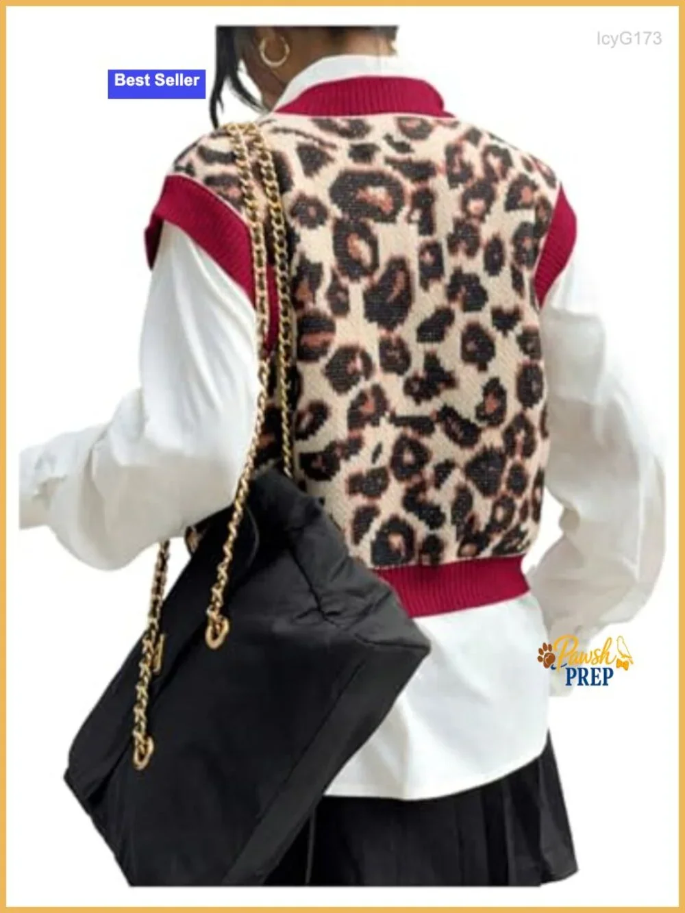 Leopard Print Color Block Knit Sleeveless Sweater Vest, Casual Pullover Top
